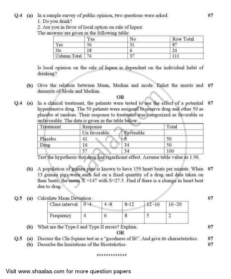 Biostatistics 2011-2012 - B.E. - Semester 8 (BE Fourth Year) - Gujarat Technological University (GTU) question paper with PDF download