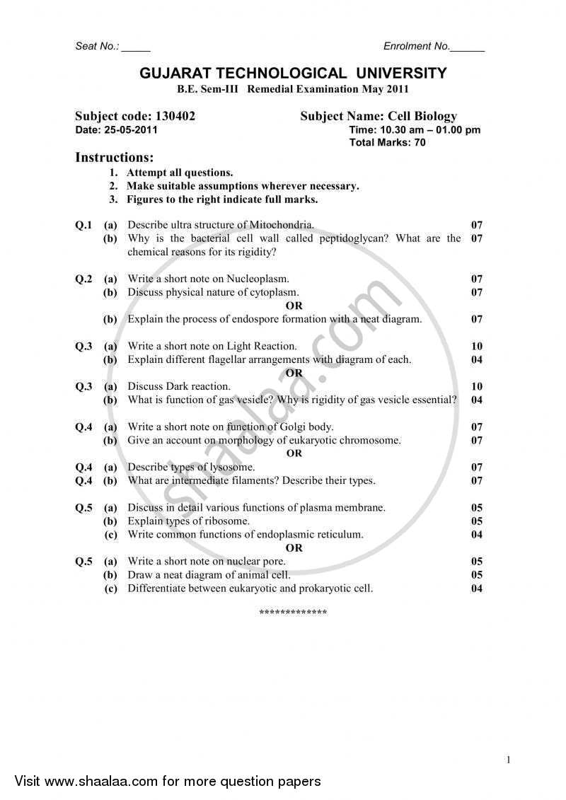 Cell Biology 2010-2011 - B.E. - Semester 3 (SE Second Year) - Gujarat Technological University (GTU) question paper with PDF download