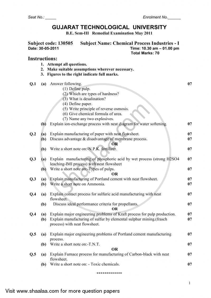 Chemical Process Industries 1 2010-2011 - B.E. - Semester 3 (SE Second Year) - Gujarat Technological University (GTU) question paper with PDF download
