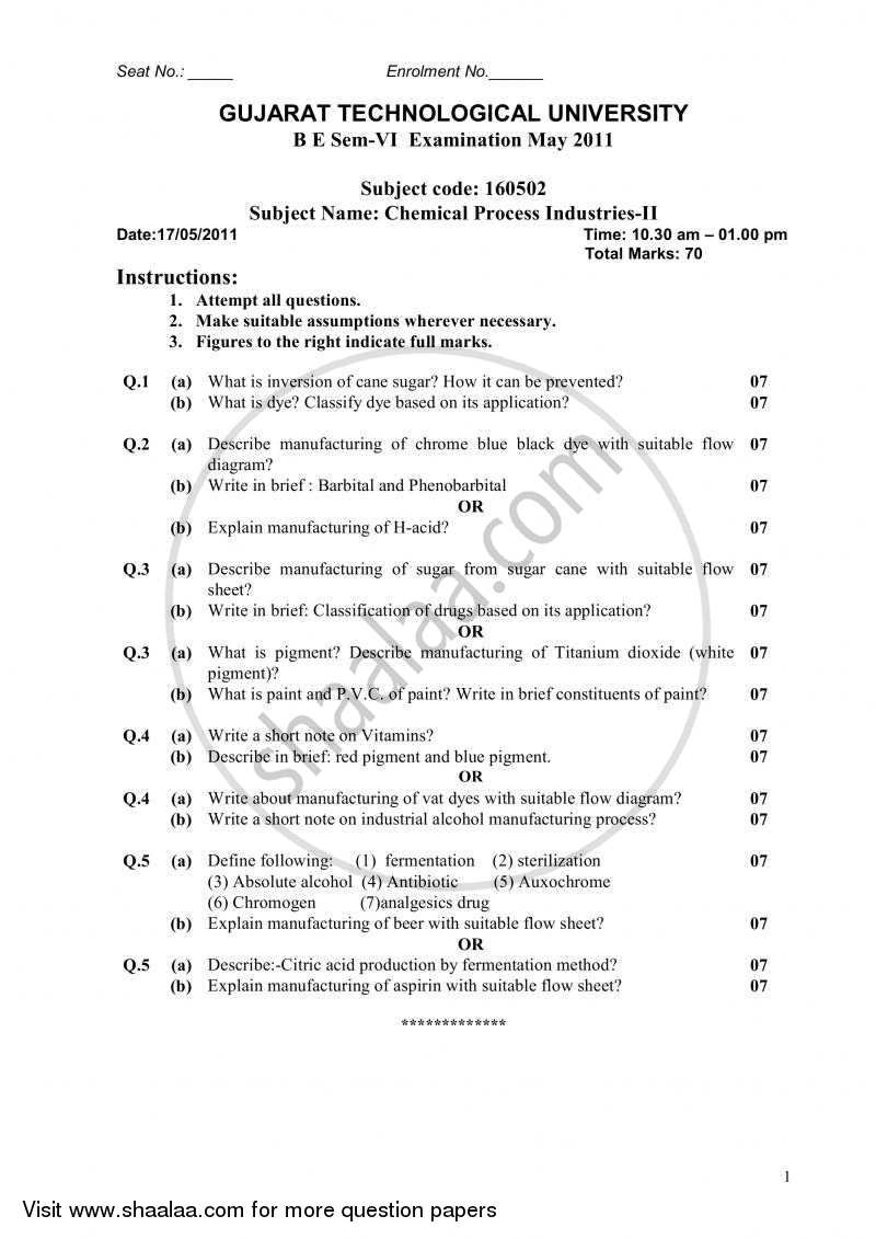 Chemical Process Industries 2 2010-2011 - B.E. - Semester 6 (TE Third Year) - Gujarat Technological University (GTU) question paper with PDF download