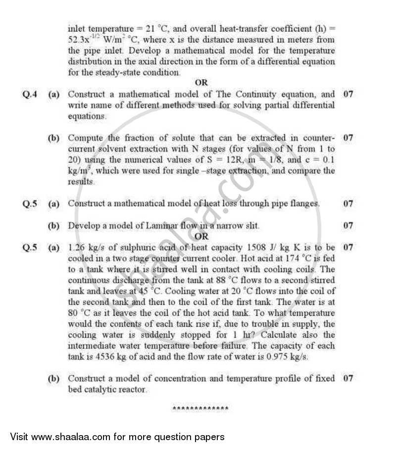 Chemical System Modelling 2011-2012 - B.E. - Semester 8 (BE Fourth Year) - Gujarat Technological University (GTU) question paper with PDF download