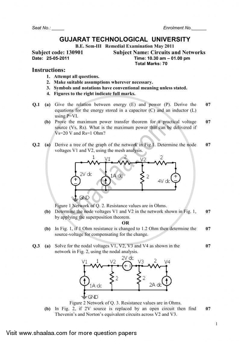 Circuits and Networks 2010-2011 - B.E. - Semester 3 (SE Second Year) - Gujarat Technological University (GTU) question paper with PDF download