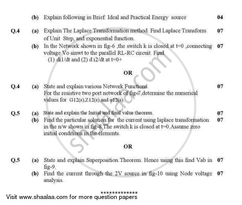Circuits and Networks 2012-2013 - B.E. - Semester 3 (SE Second Year) - Gujarat Technological University (GTU) question paper with PDF download