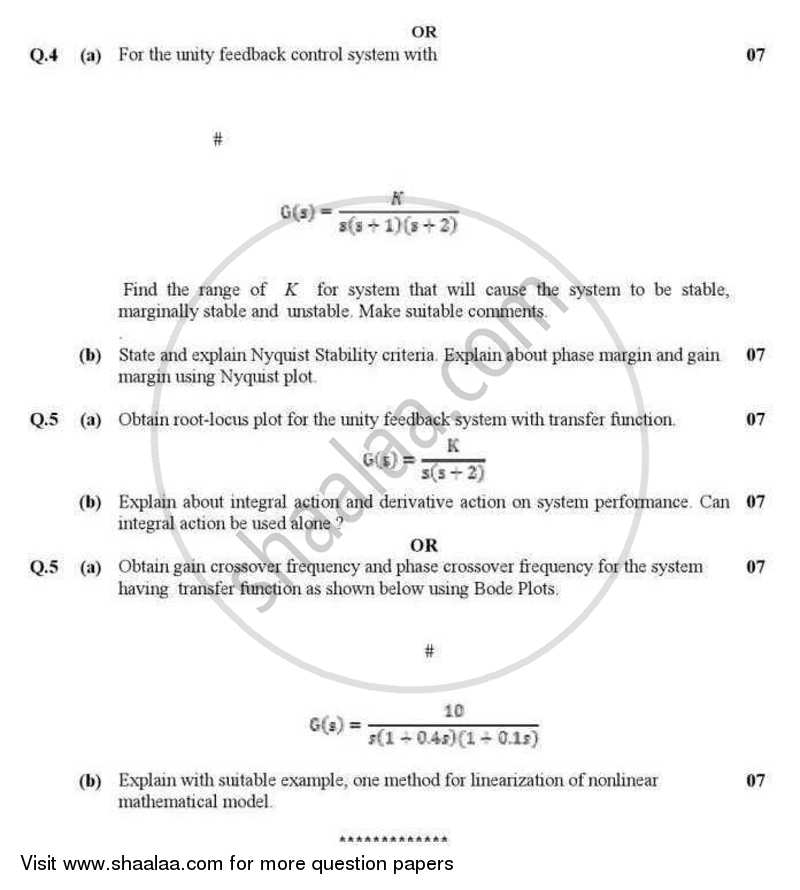 Control Theory 2012-2013 - B.E. - Semester 4 (SE Second Year) - Gujarat Technological University (GTU) question paper with PDF download
