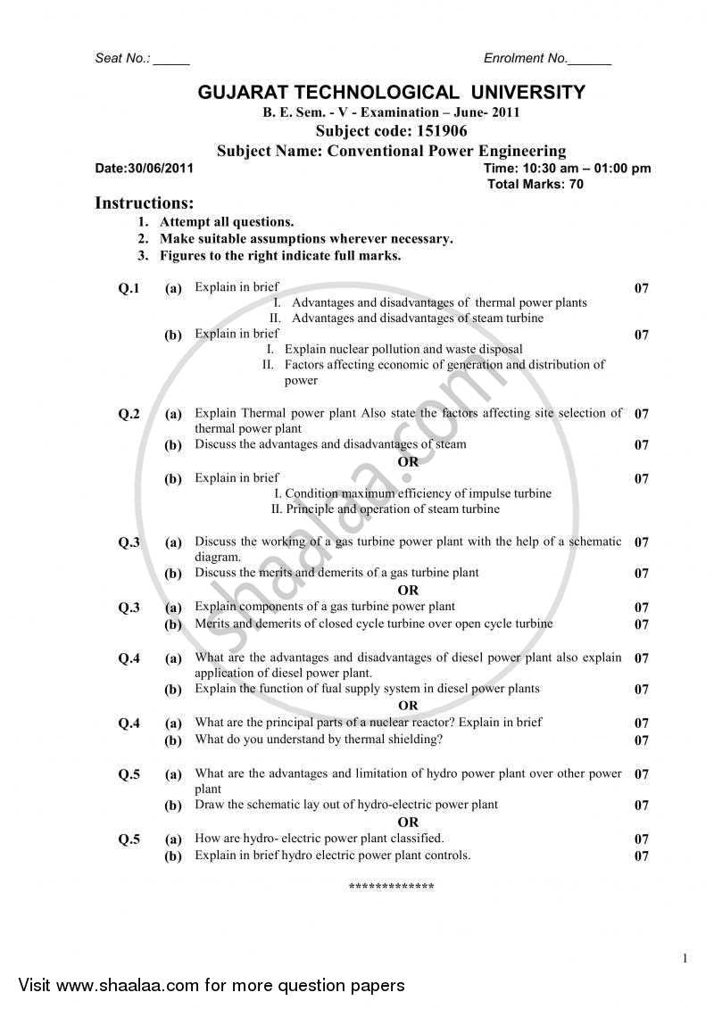 Conventional Power Engineering 2010-2011 - B.E. - Semester 5 (TE Third Year) - Gujarat Technological University (GTU) question paper with PDF download