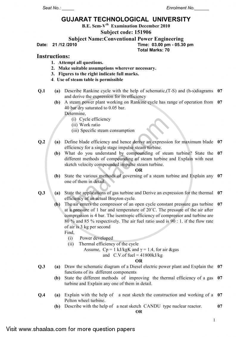Conventional Power Engineering 2010-2011 - B.E. - Semester 5 (TE Third Year) - Gujarat Technological University (GTU) question paper with PDF download