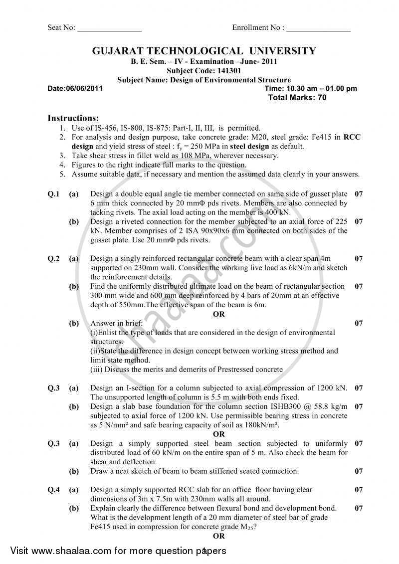 Design of Environmental Structure 2010-2011 - B.E. - Semester 4 (SE Second Year) - Gujarat Technological University (GTU) question paper with PDF download