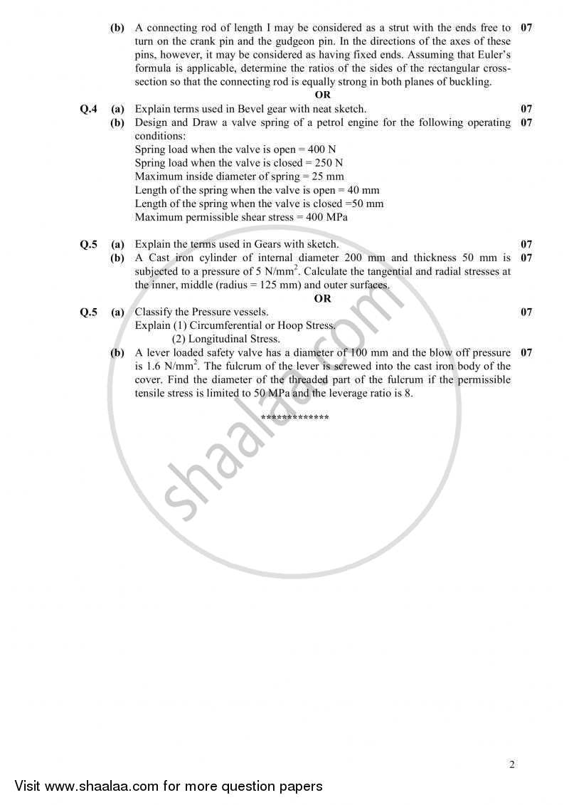 Design of Machine Elements 1 2010-2011 - B.E. - Semester 5 (TE Third Year) - Gujarat Technological University (GTU) question paper with PDF download