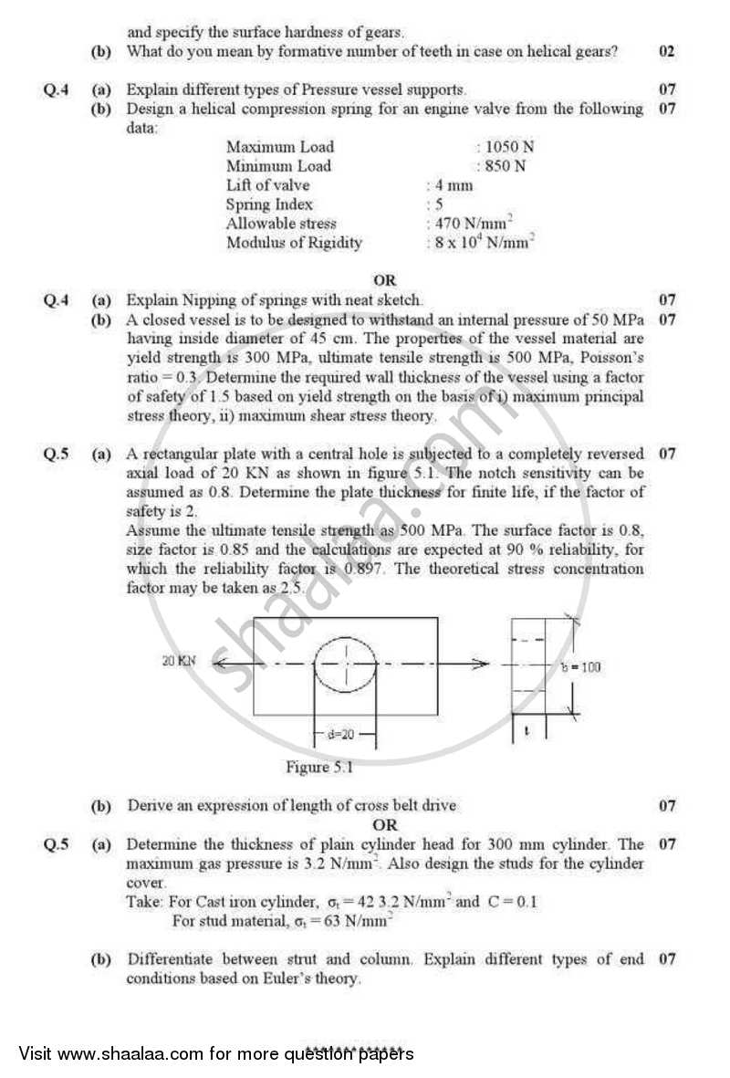 Design of Machine Elements 1 2012-2013 - B.E. - Semester 5 (TE Third Year) - Gujarat Technological University (GTU) question paper with PDF download