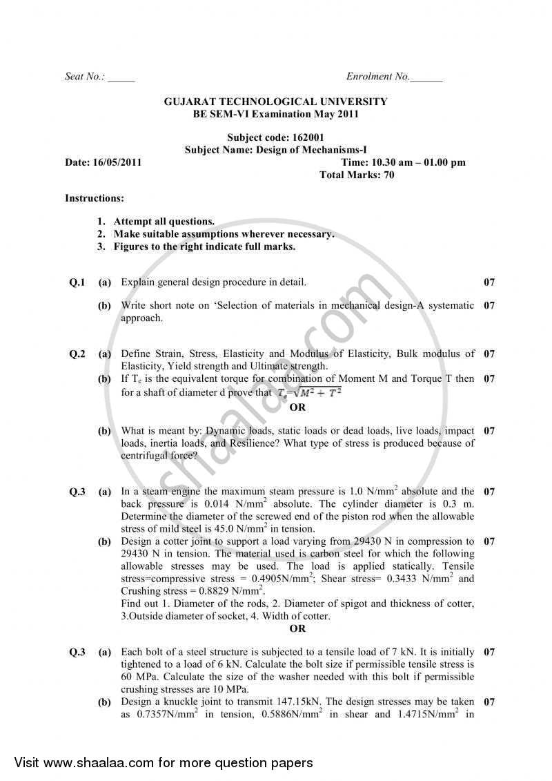 Design of Mechanisms 1 2010-2011 - B.E. - Semester 6 (TE Third Year) - Gujarat Technological University (GTU) question paper with PDF download