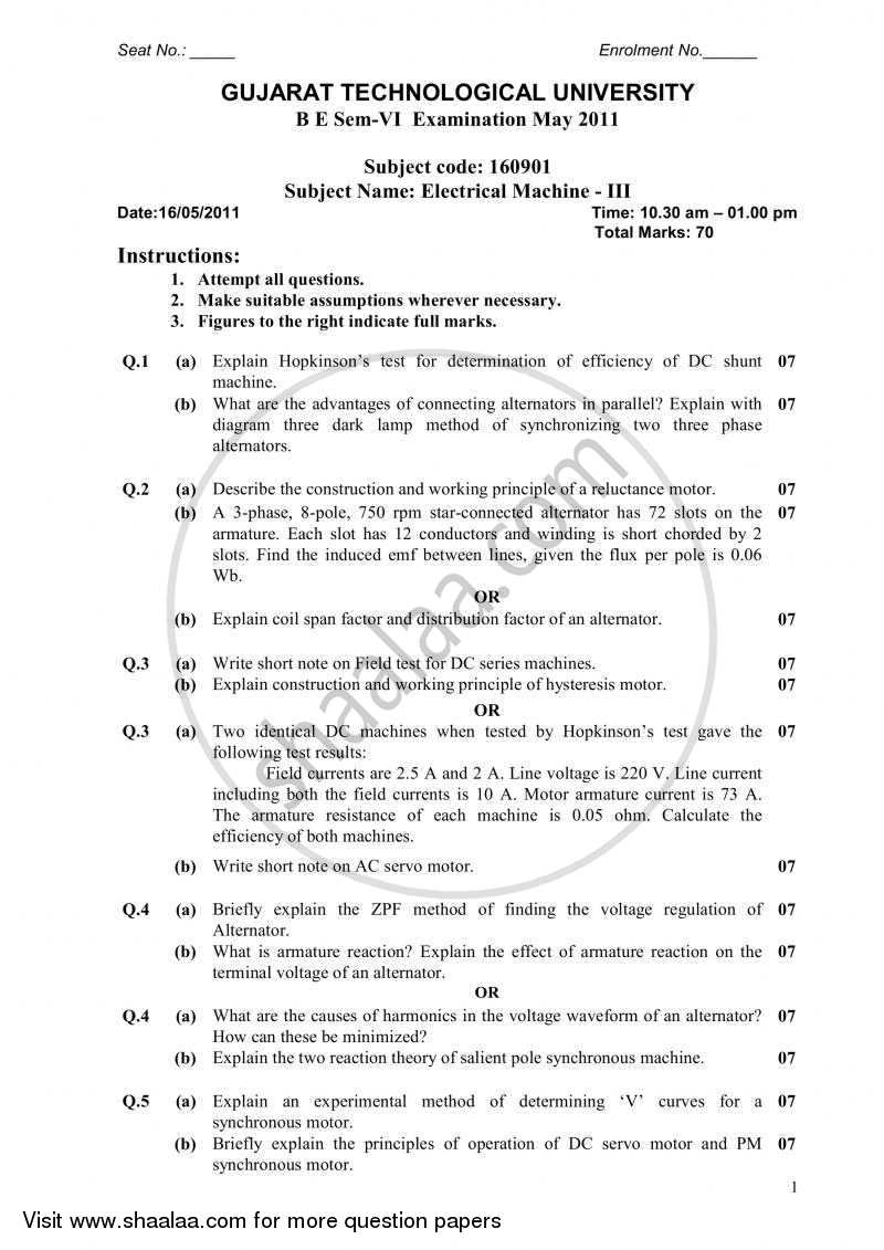 Electrical Machine 3 2010-2011 - B.E. - Semester 6 (TE Third Year) - Gujarat Technological University (GTU) question paper with PDF download