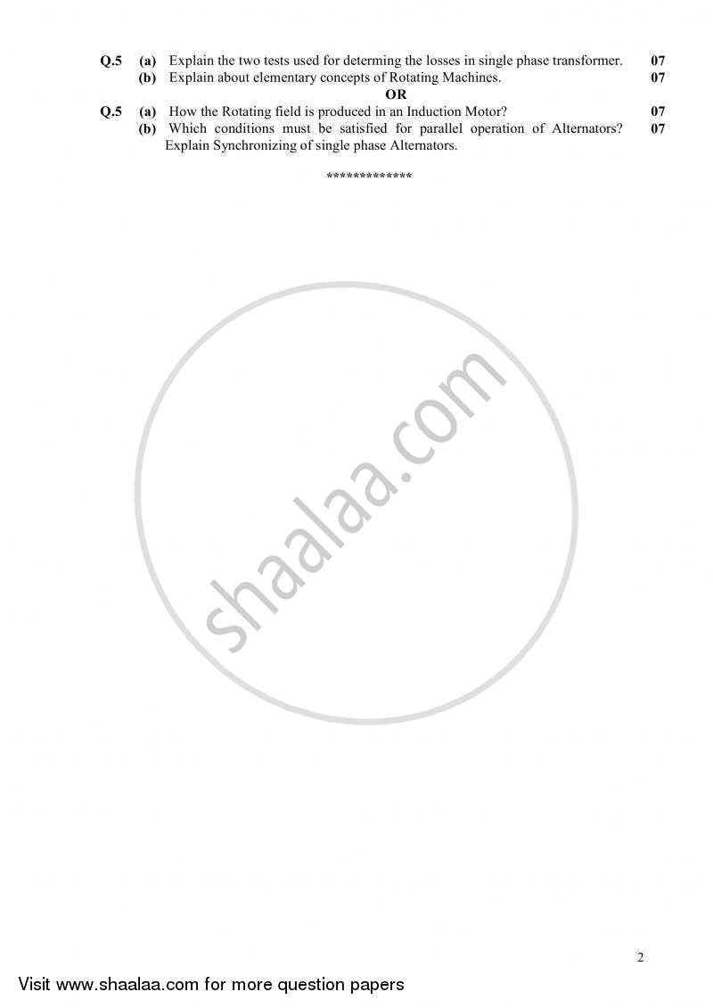 Electrical Machines 2010-2011 - B.E. - Semester 3 (SE Second Year) - Gujarat Technological University (GTU) question paper with PDF download