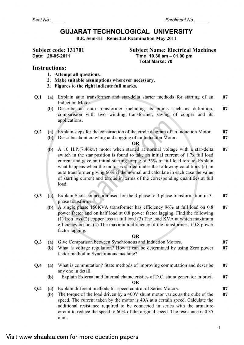 Electrical Machines 2010-2011 - B.E. - Semester 3 (SE Second Year) - Gujarat Technological University (GTU) question paper with PDF download