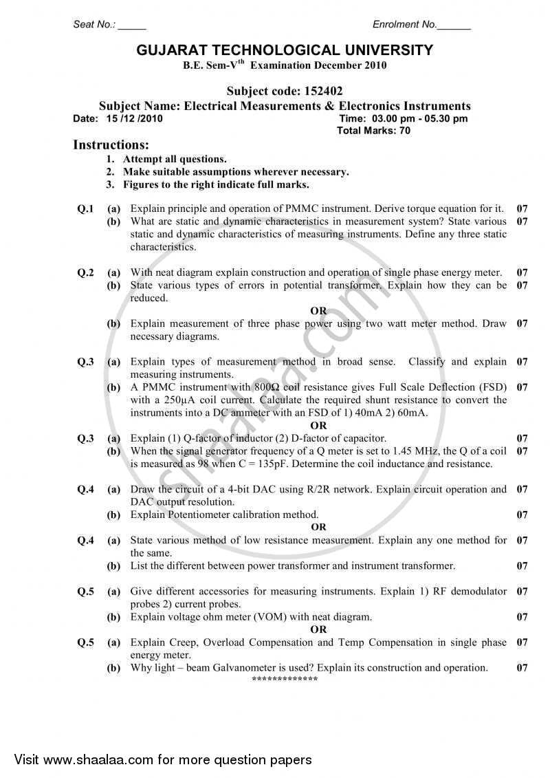 Electrical Measurements and Electronics Instruments 2010-2011 - B.E. - Semester 5 (TE Third Year) - Gujarat Technological University (GTU) question paper with PDF download