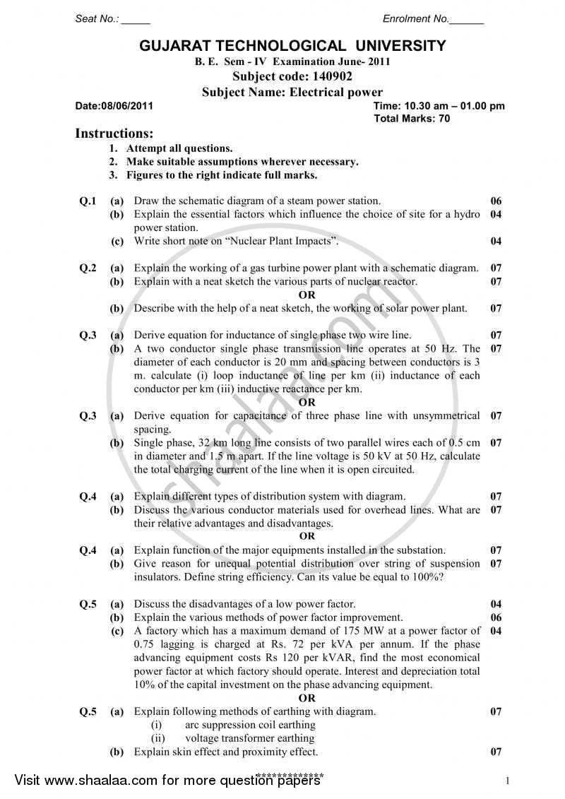 Electrical Power 2010-2011 - B.E. - Semester 4 (SE Second Year) - Gujarat Technological University (GTU) question paper with PDF download