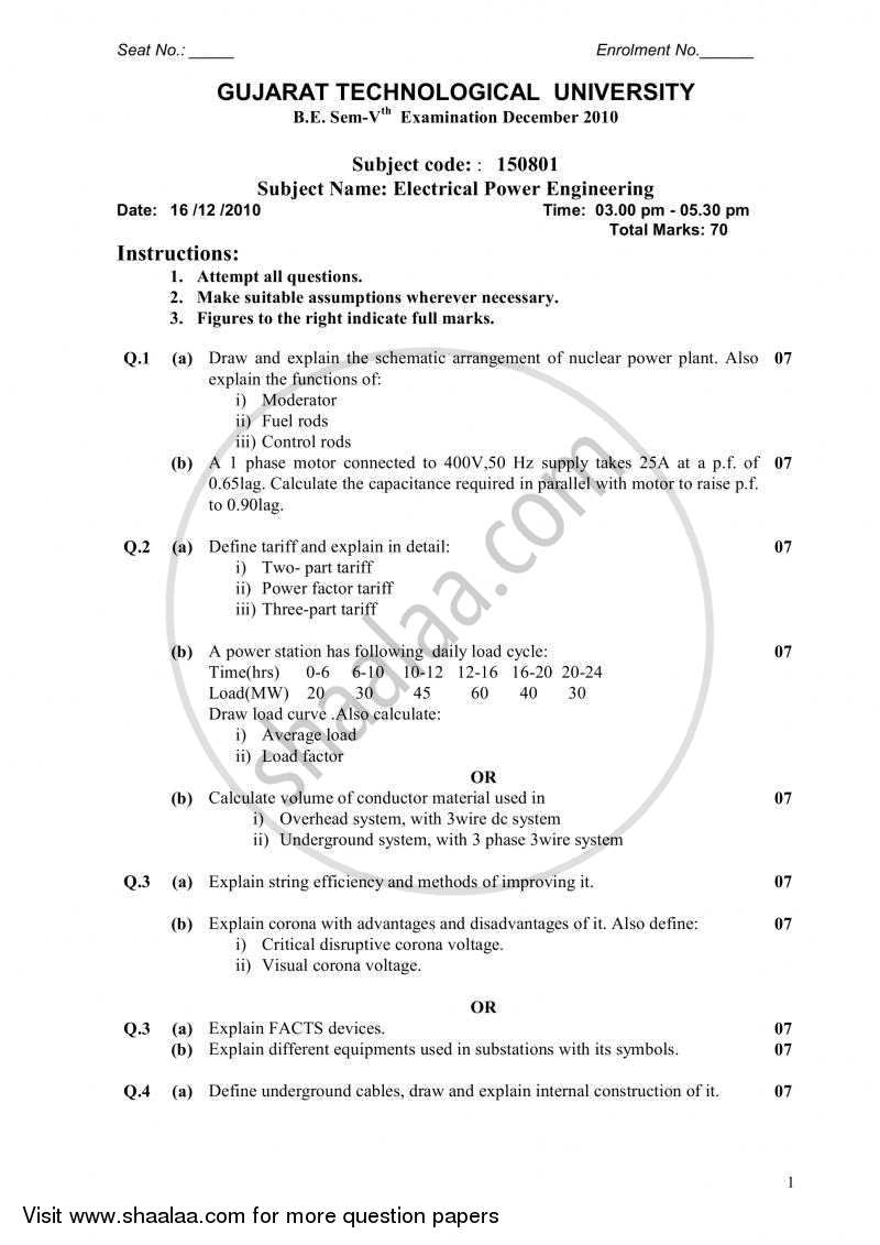 Electrical Power Engineering 2010-2011 - B.E. - Semester 5 (TE Third Year) - Gujarat Technological University (GTU) question paper with PDF download