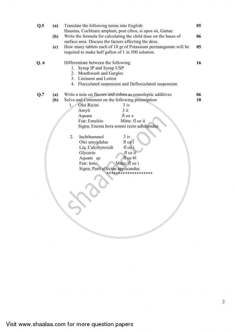 Dispensing Pharmacy 1 2010-2011 - B.Pharm. - Semester 4 - Gujarat Technological University (GTU) question paper with PDF download