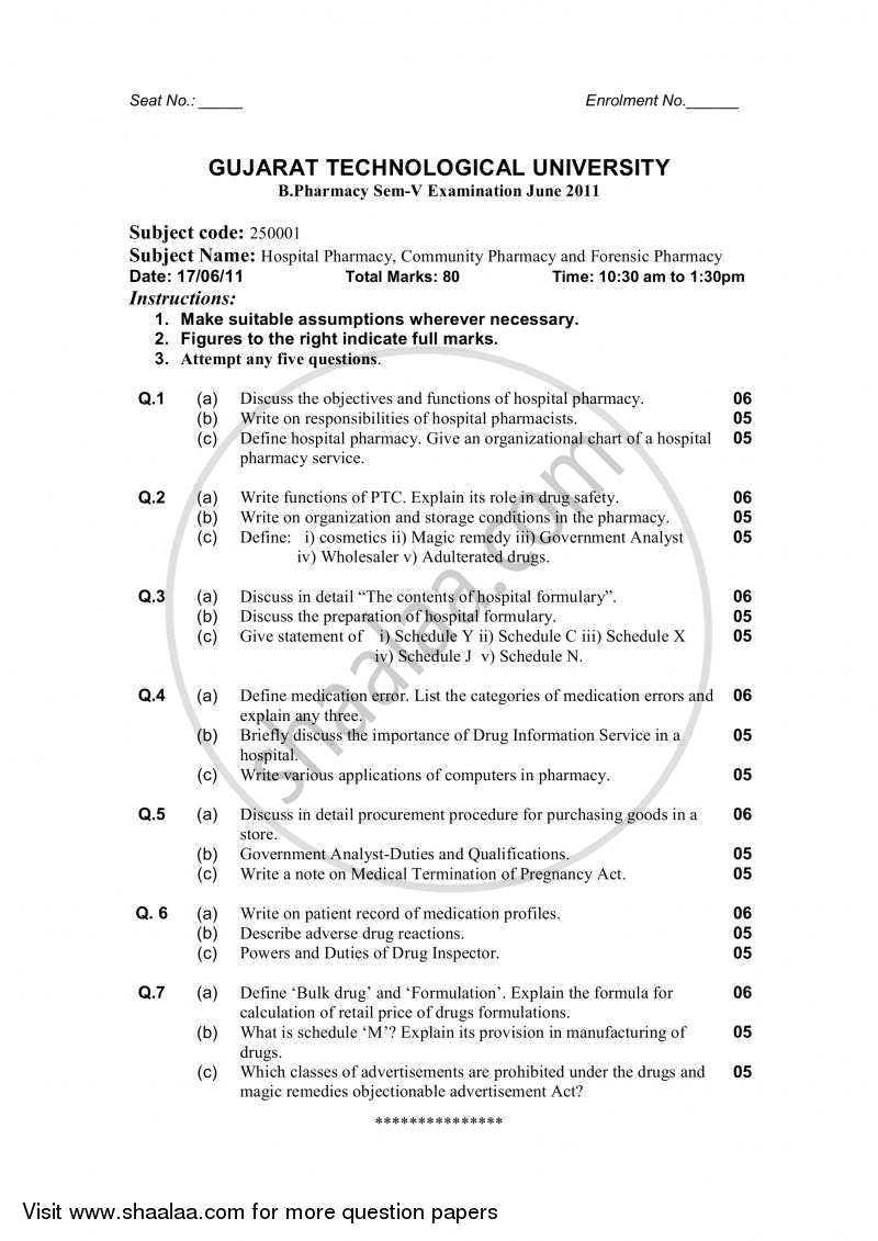 Hospital Pharmacy, Community Pharmacy and Forensic Pharmacy 2010-2011 - B.Pharm. - Semester 5 - Gujarat Technological University (GTU) question paper with PDF download