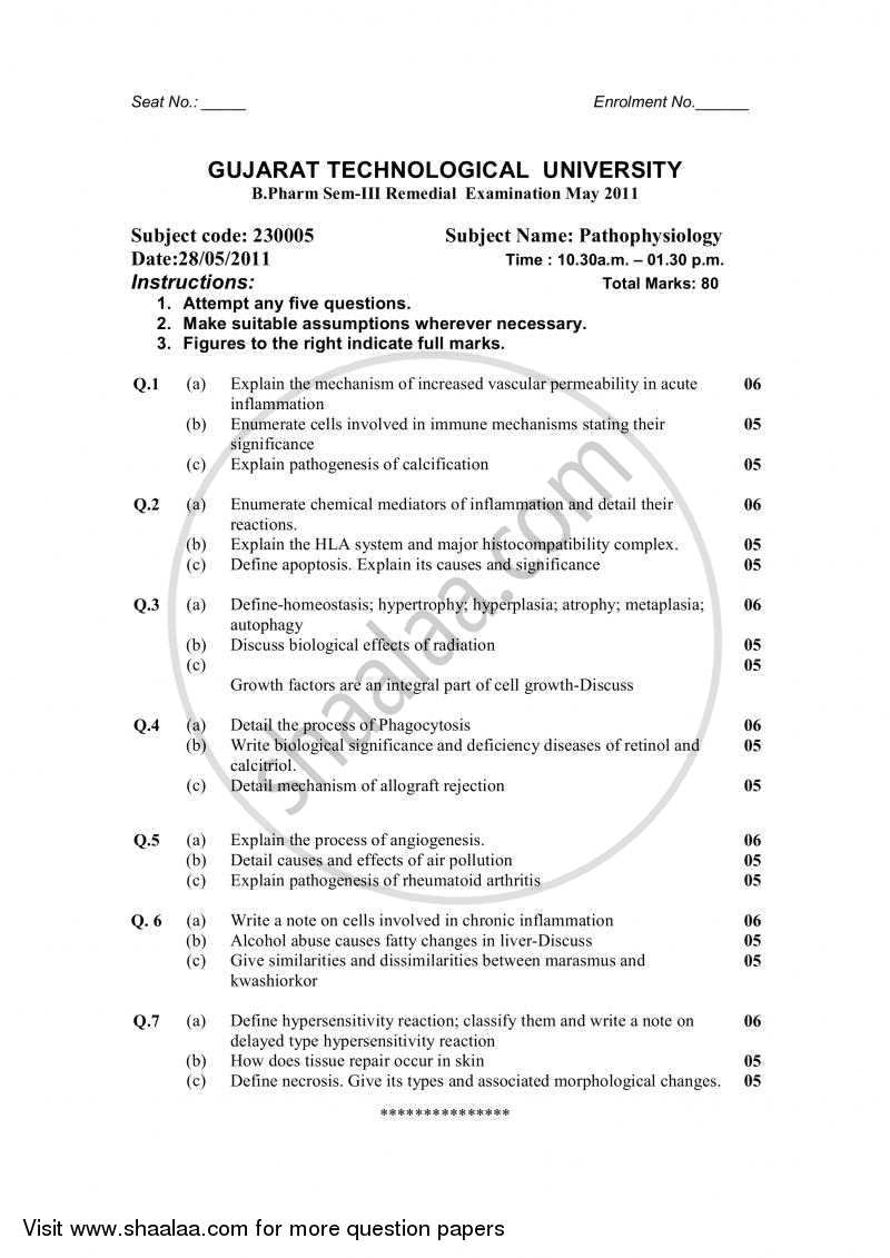 Pathophysiology 2010-2011 - B.Pharm. - Semester 3 - Gujarat Technological University (GTU) question paper with PDF download