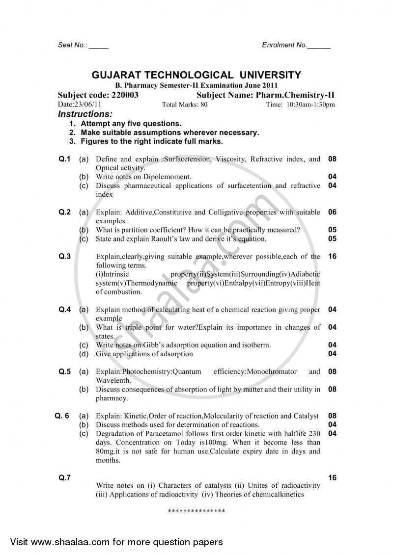 Pharmaceutical Chemistry 2 2010-2011 - B.Pharm. - Semester 2 - Gujarat Technological University (GTU) question paper with PDF download