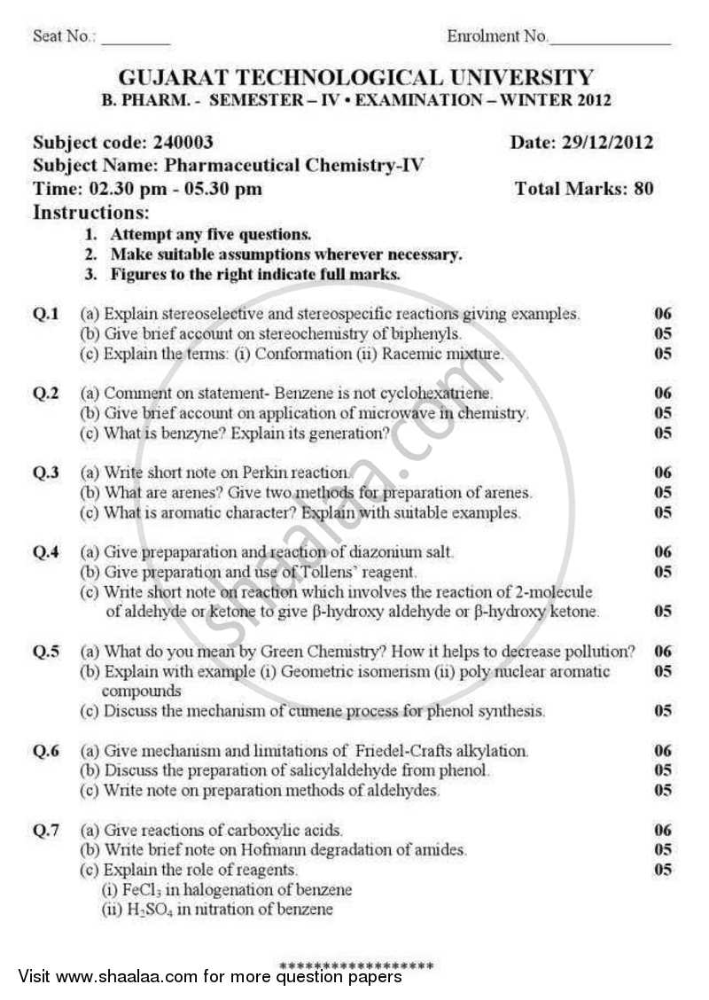 Pharmaceutical Chemistry 4 (Organic) 2012-2013 - B.Pharm. - Semester 4 - Gujarat Technological University (GTU) question paper with PDF download