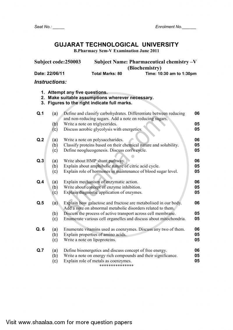 Pharmaceutical Chemistry 5 (Biochemistry) 2010-2011 - B.Pharm. - Semester 5 - Gujarat Technological University (GTU) question paper with PDF download