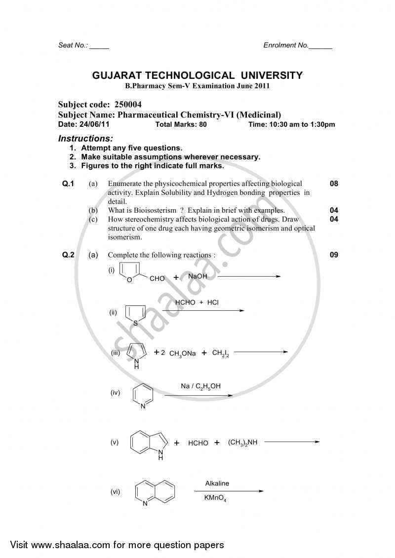 Pharmaceutical Chemistry 6 (Medicinal) 2010-2011 - B.Pharm. - Semester 5 - Gujarat Technological University (GTU) question paper with PDF download