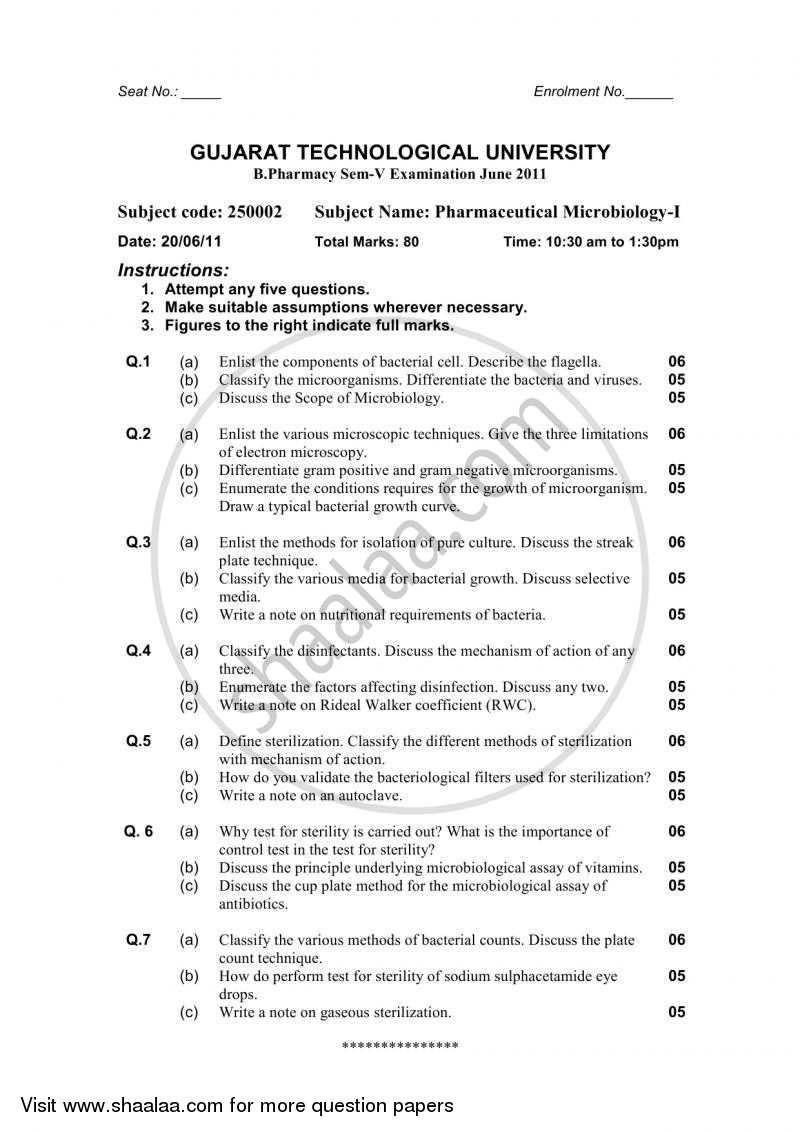 Pharmaceutical Microbiology 1 2010-2011 - B.Pharm. - Semester 5 - Gujarat Technological University (GTU) question paper with PDF download