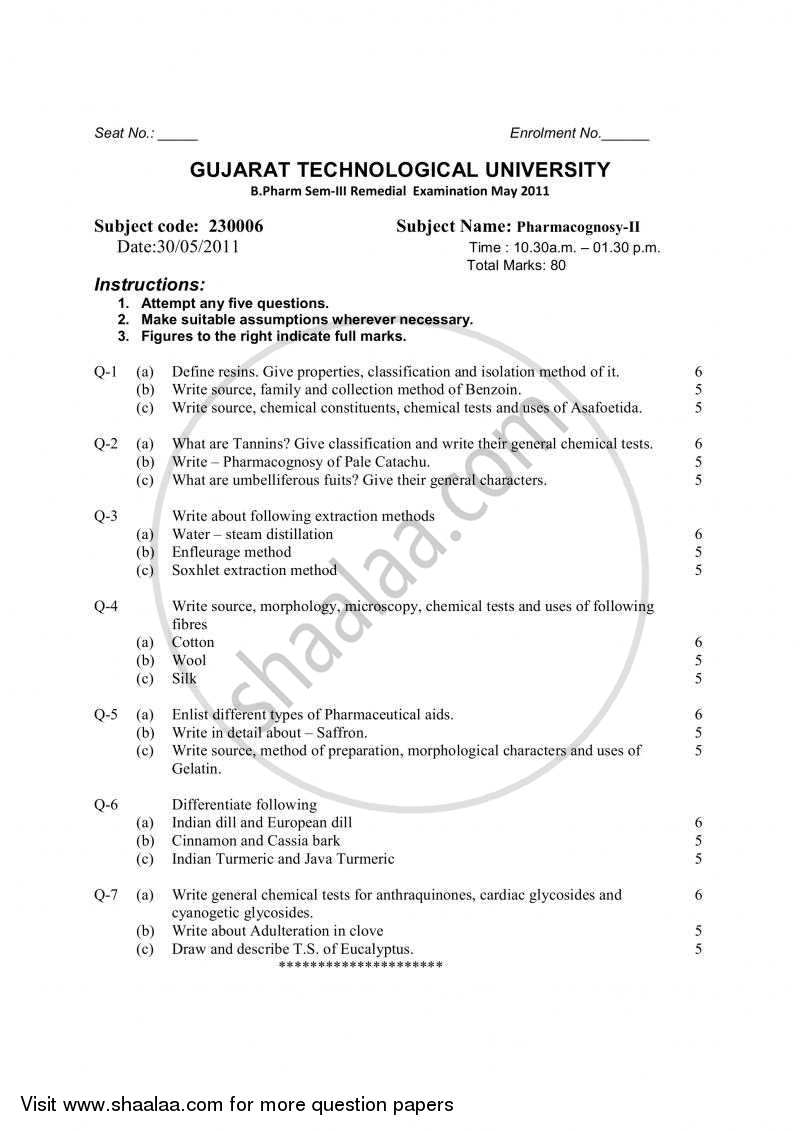 Pharmacognosy 2 2010-2011 - B.Pharm. - Semester 3 - Gujarat Technological University (GTU) question paper with PDF download