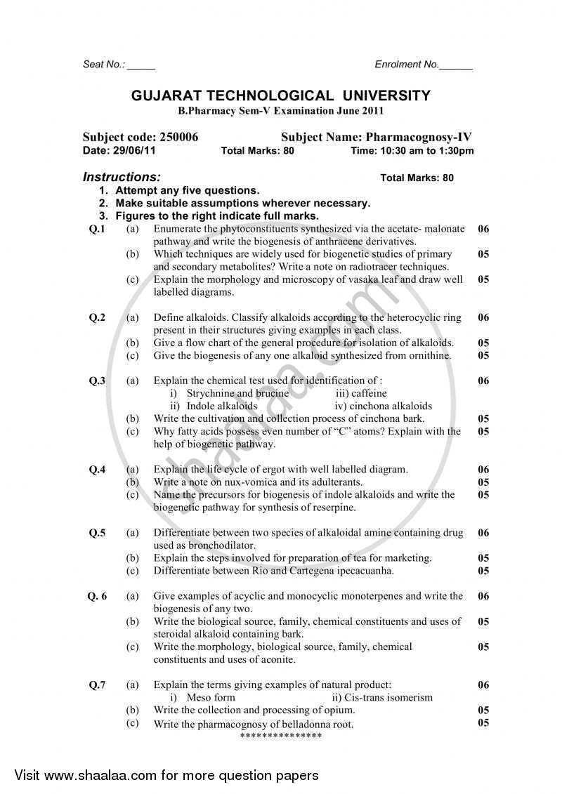 Pharmacognosy 4 2010-2011 - B.Pharm. - Semester 5 - Gujarat Technological University (GTU) question paper with PDF download