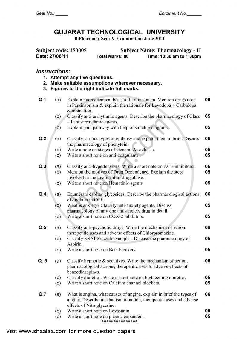 Pharmacology 2 2010-2011 - B.Pharm. - Semester 5 - Gujarat Technological University (GTU) question paper with PDF download