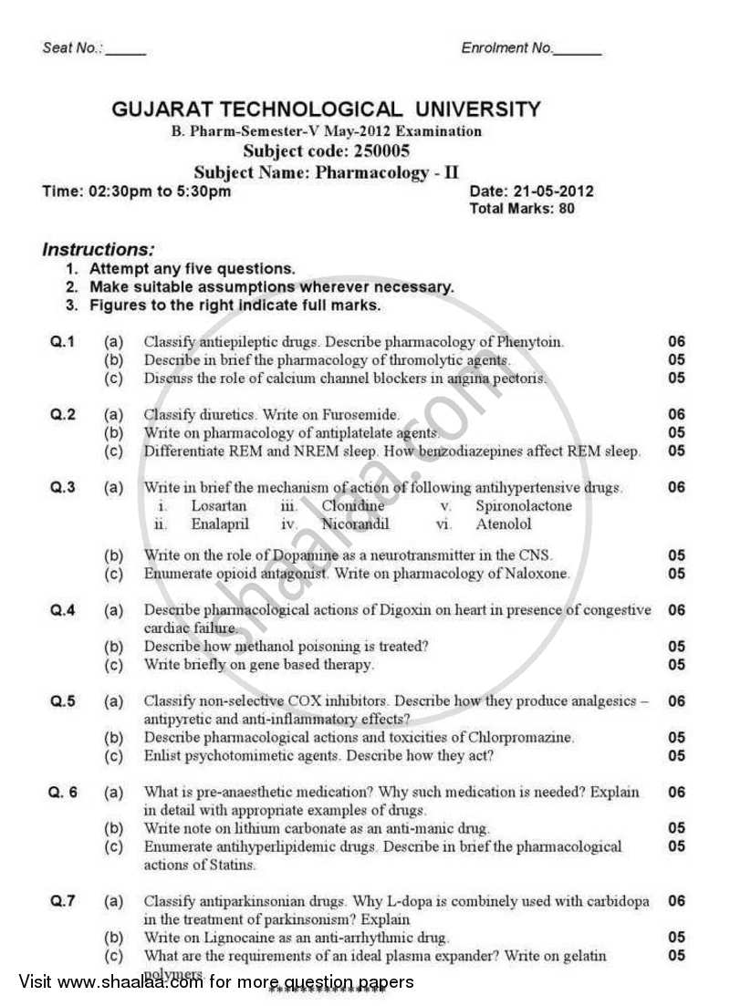 Pharmacology 2 2012-2013 - B.Pharm. - Semester 5 - Gujarat Technological University (GTU) question paper with PDF download