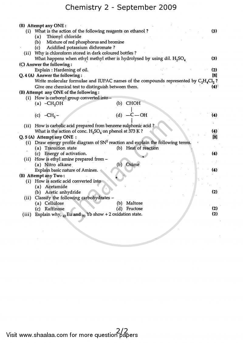 Chemistry 2 2008-2009 - H.S.C - 12th Standard Board Exam - Maharashtra State Board (MSBSHSE) question paper with PDF download