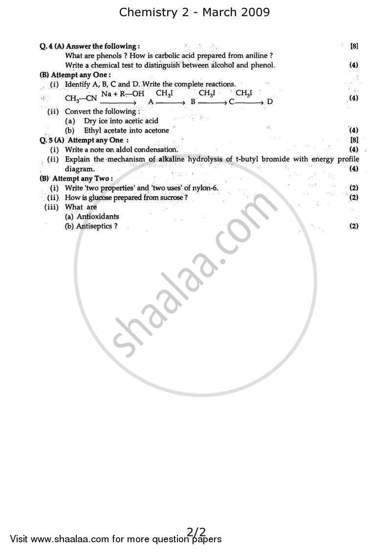 Chemistry 2 2008-2009 - H.S.C - 12th Standard Board Exam - Maharashtra State Board (MSBSHSE) question paper with PDF download