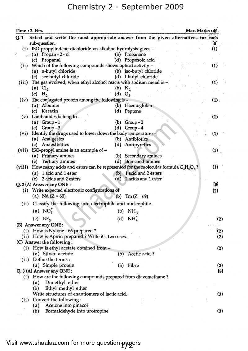 Chemistry 2 2008-2009 - H.S.C - 12th Standard Board Exam - Maharashtra State Board (MSBSHSE) question paper with PDF download