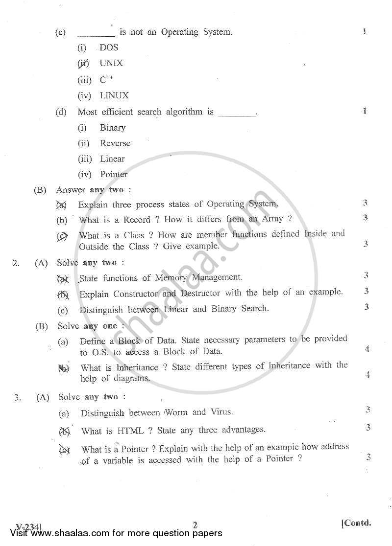 Computer Science 1 2013-2014 - H.S.C - 12th Standard Board Exam - Maharashtra State Board (MSBSHSE) question paper with PDF download
