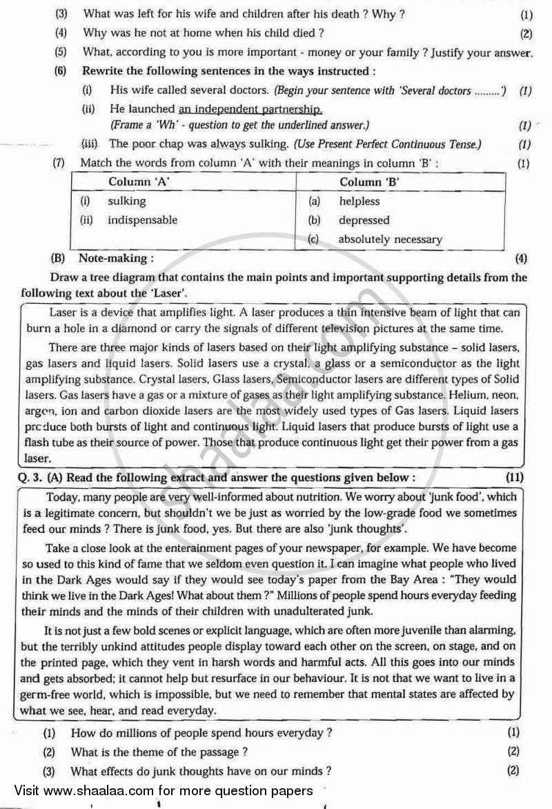 English 2008-2009 - H.S.C - 12th Standard Board Exam - Maharashtra State Board (MSBSHSE) question paper with PDF download