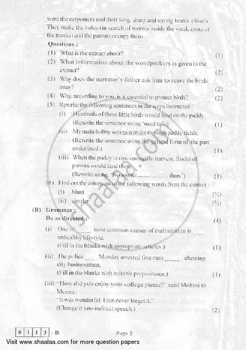 English 2014-2015 - H.S.C - 12th Standard Board Exam - Maharashtra State Board (MSBSHSE) question paper with PDF download