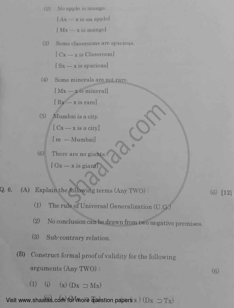 Logic 2024-2025 - H.S.C - 12th Standard Board Exam - Maharashtra State Board (MSBSHSE) question paper with PDF download