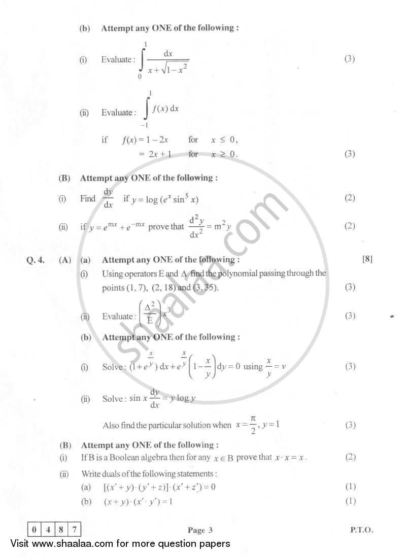 Mathematics and Statistics 2 2011-2012 - H.S.C - 12th Standard Board Exam - Maharashtra State Board (MSBSHSE) question paper with PDF download