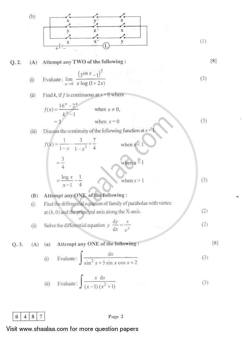 Mathematics and Statistics 2 2011-2012 - H.S.C - 12th Standard Board Exam - Maharashtra State Board (MSBSHSE) question paper with PDF download