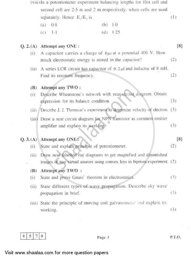 Physics 2 2010-2011 - H.S.C - 12th Standard Board Exam - Maharashtra State Board (MSBSHSE) question paper with PDF download