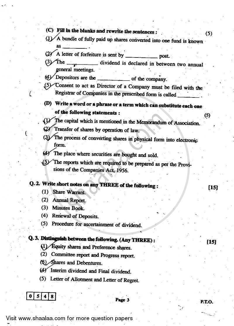 Secretarial Practice 2010-2011 - H.S.C - 12th Standard Board Exam - Maharashtra State Board (MSBSHSE) question paper with PDF download