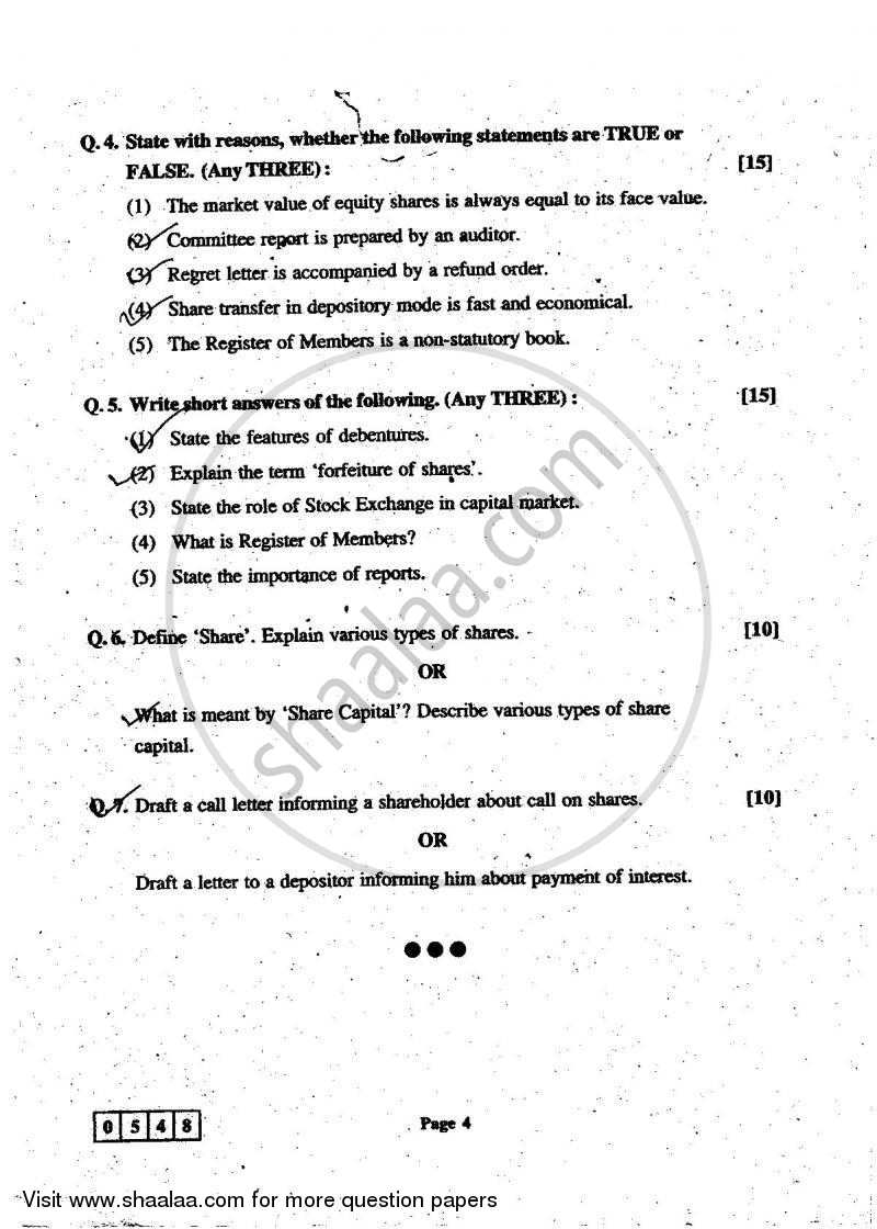 Secretarial Practice 2010-2011 - H.S.C - 12th Standard Board Exam - Maharashtra State Board (MSBSHSE) question paper with PDF download