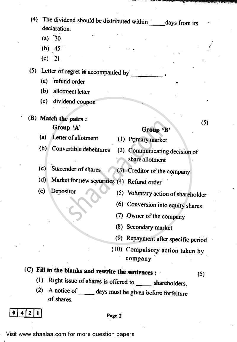 Secretarial Practice 2011-2012 - H.S.C - 12th Standard Board Exam - Maharashtra State Board (MSBSHSE) question paper with PDF download