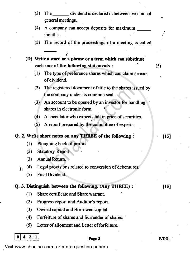 Secretarial Practice 2011-2012 - H.S.C - 12th Standard Board Exam - Maharashtra State Board (MSBSHSE) question paper with PDF download