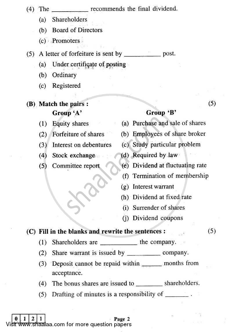Secretarial Practice 2012-2013 - H.S.C - 12th Standard Board Exam - Maharashtra State Board (MSBSHSE) question paper with PDF download