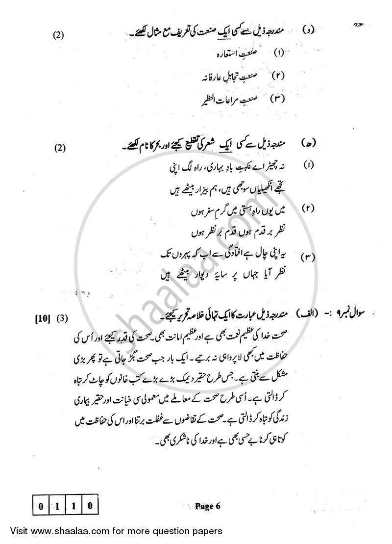 Urdu 2012-2013 - H.S.C - 12th Standard Board Exam - Maharashtra State Board (MSBSHSE) question paper with PDF download