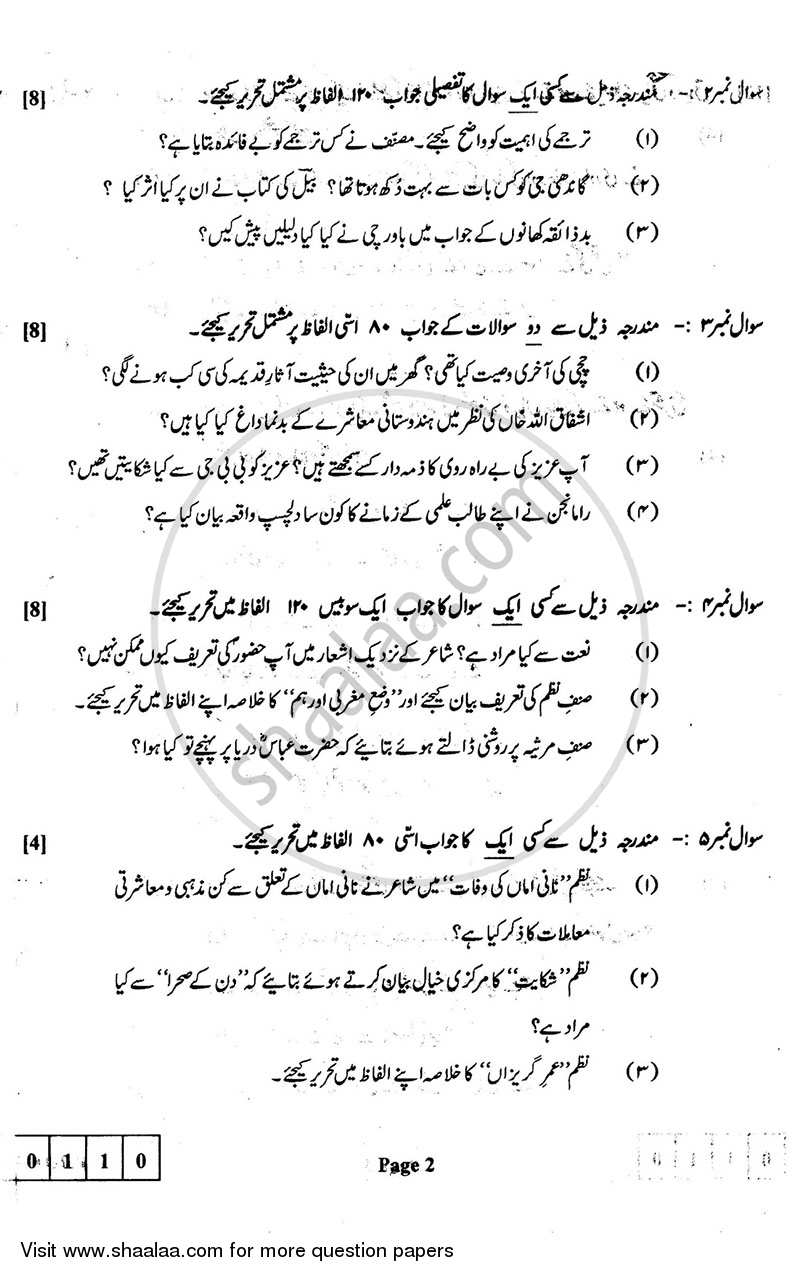 Urdu 2012-2013 - H.S.C - 12th Standard Board Exam - Maharashtra State Board (MSBSHSE) question paper with PDF download