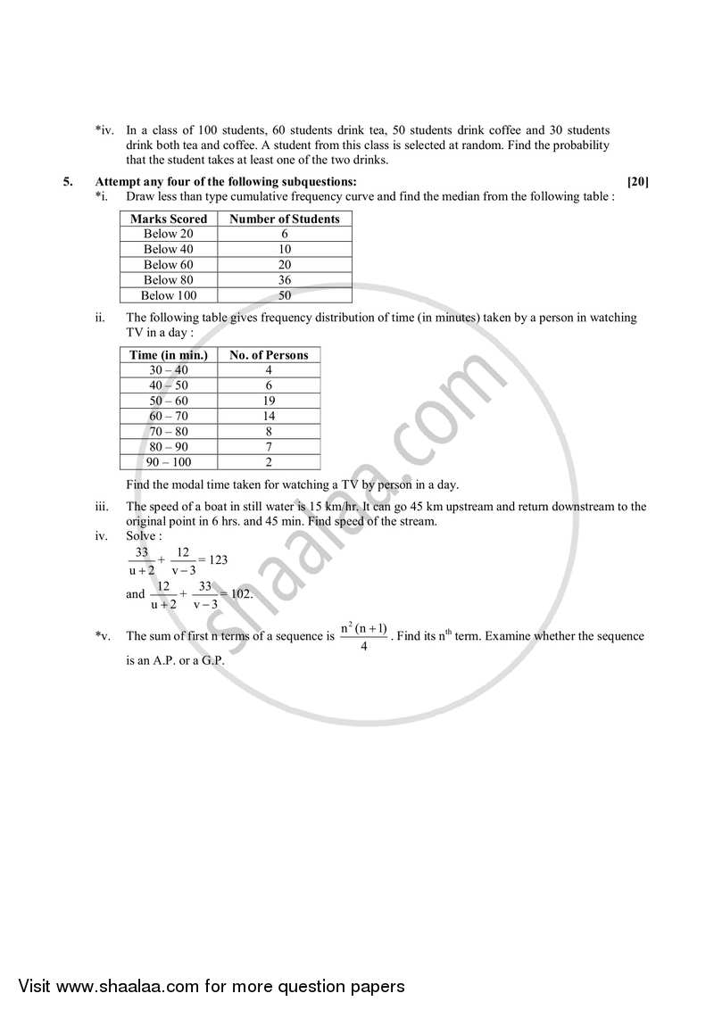 Algebra 2012-2013 - S.S.C - 10th Standard - Maharashtra State Board (MSBSHSE) question paper with PDF download